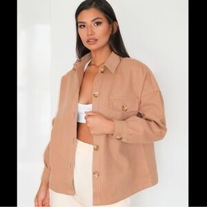 Missguided Petite Beige Soft Button Shacket in Tan